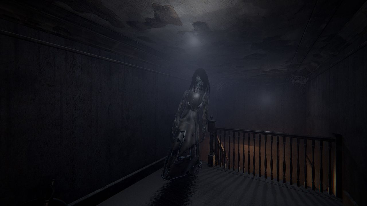 A tall figure standing at the top of the stairs